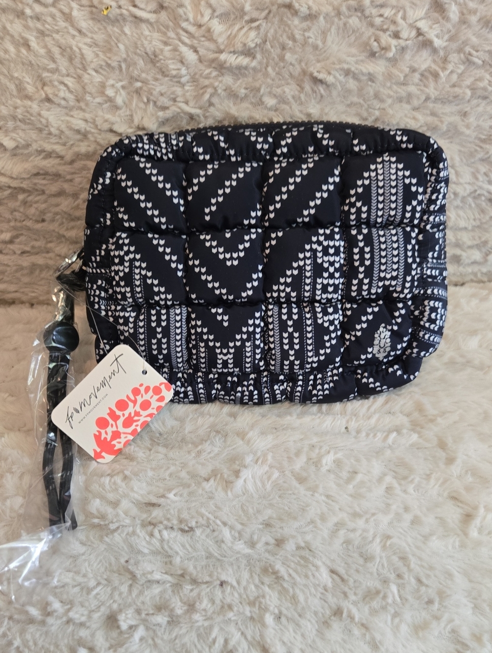 Quilted Blue & White Patterned Wristlet Pouch
